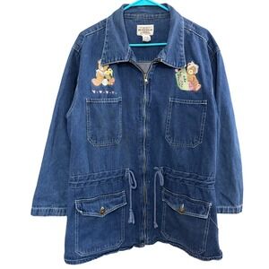 Vintage Denim Teddy Bear Jean Jacket Womens 18W T Kidcore Retro Nostalgia Kawaii